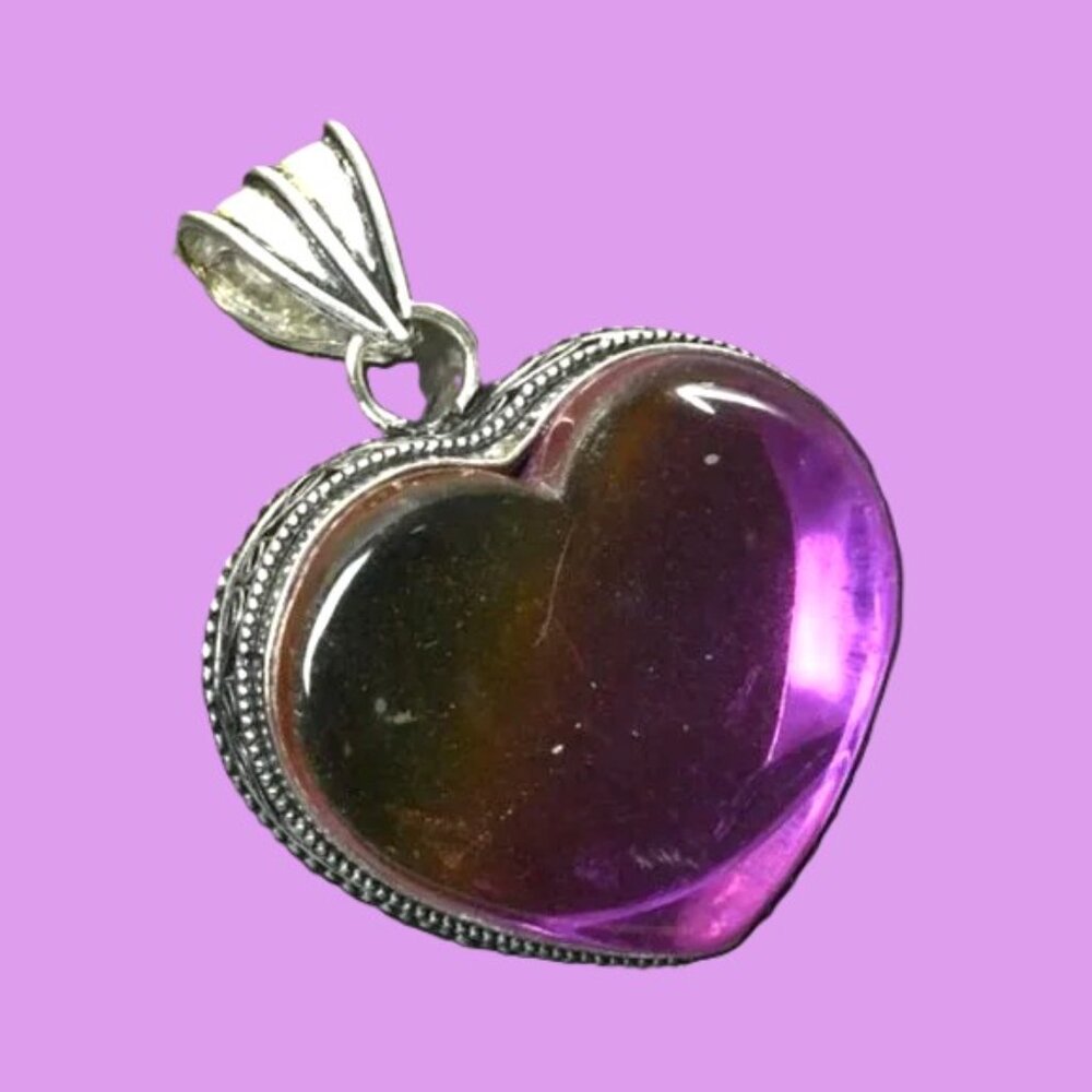 Kunzite Gemstone Sterling Silver Antique Design Heart Pendant